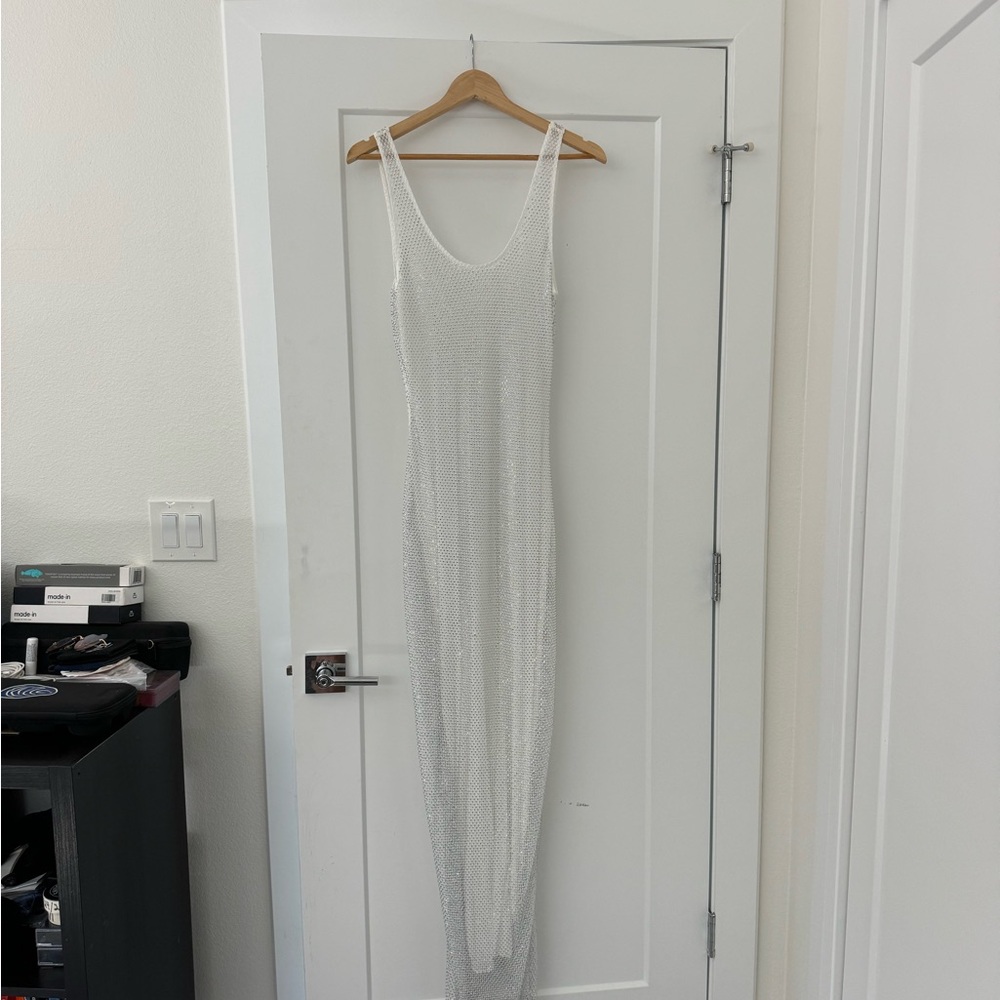 White Fox See The Light Maxi Dress in white with rhinestones - size medium